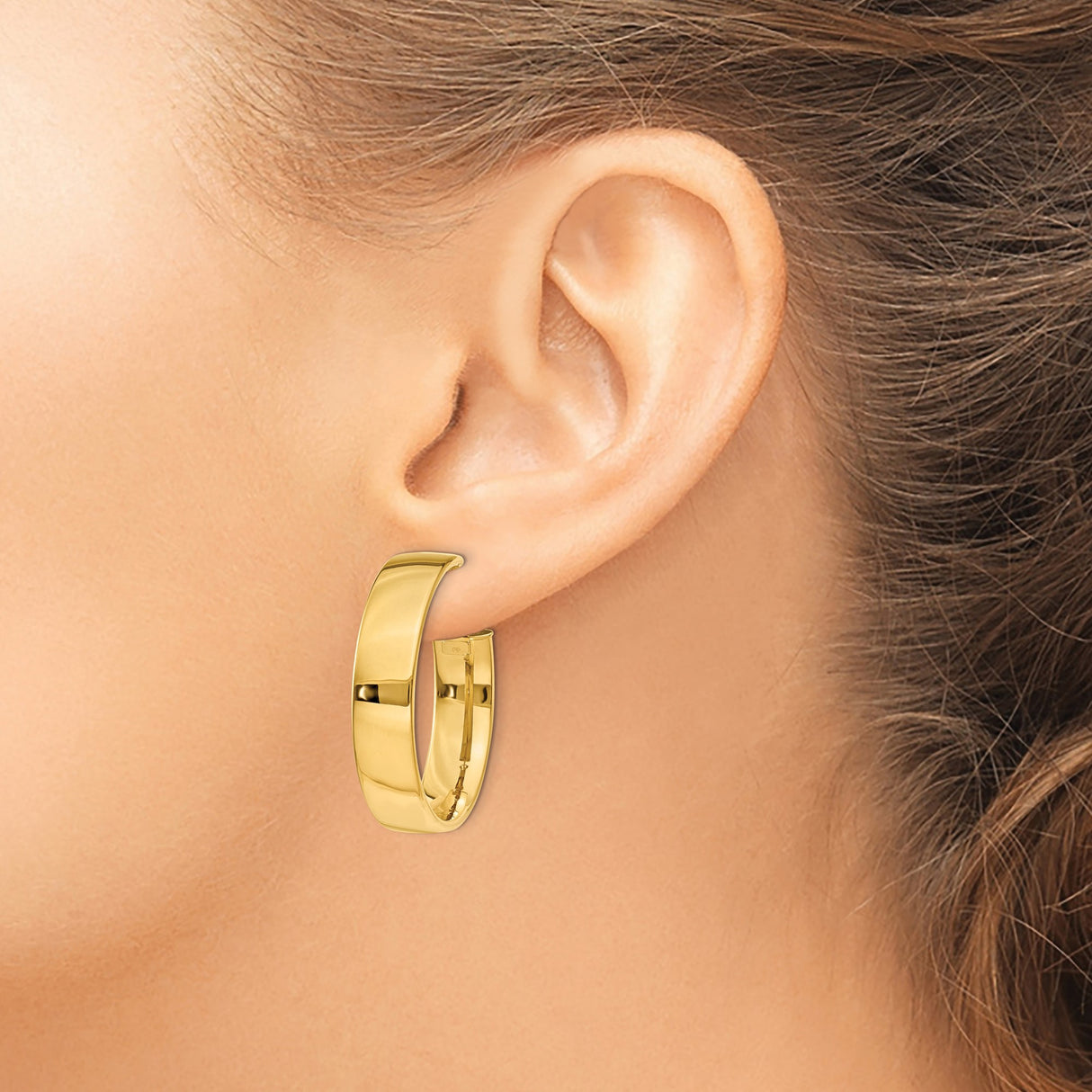 14k Yellow Gold Hoop Earrings, Smooth Polished Round Design with Snap Closure for Women