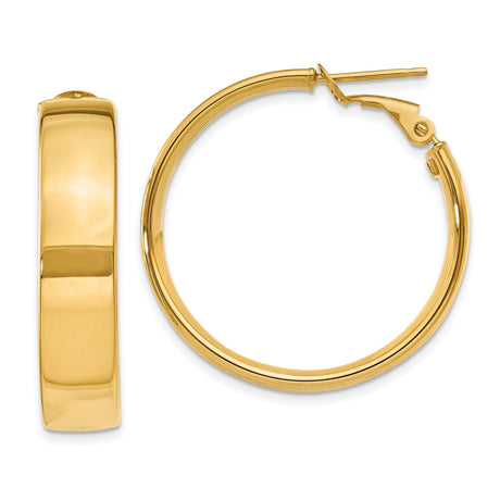 14k Yellow Gold Hoop Earrings, Smooth Polished Round Design with Snap Closure for Women