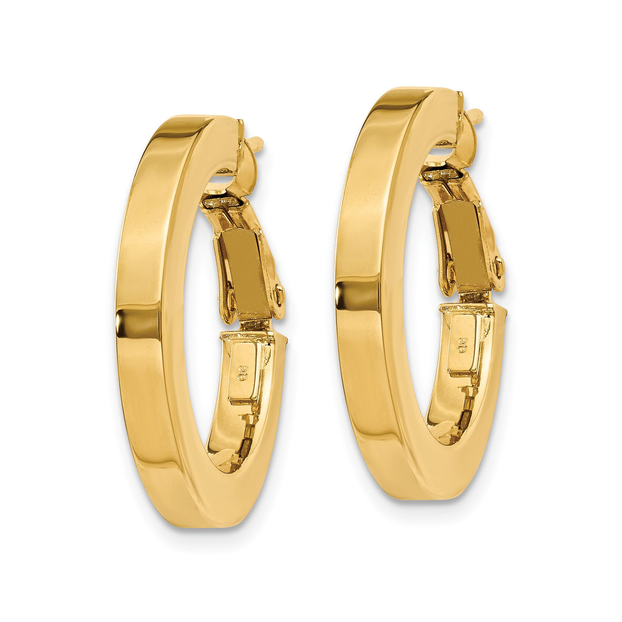14k Yellow Gold Hoop Earrings, Classic Round Medium Hoops with Hinged Clasp