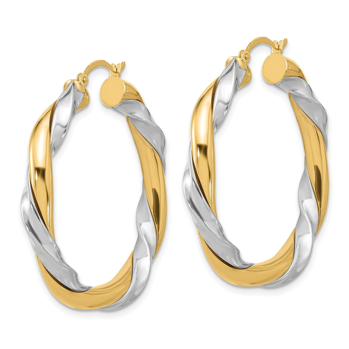 14k Yellow Gold Twisted Hoop Earrings, Braided Two-Tone Polished Design for Women