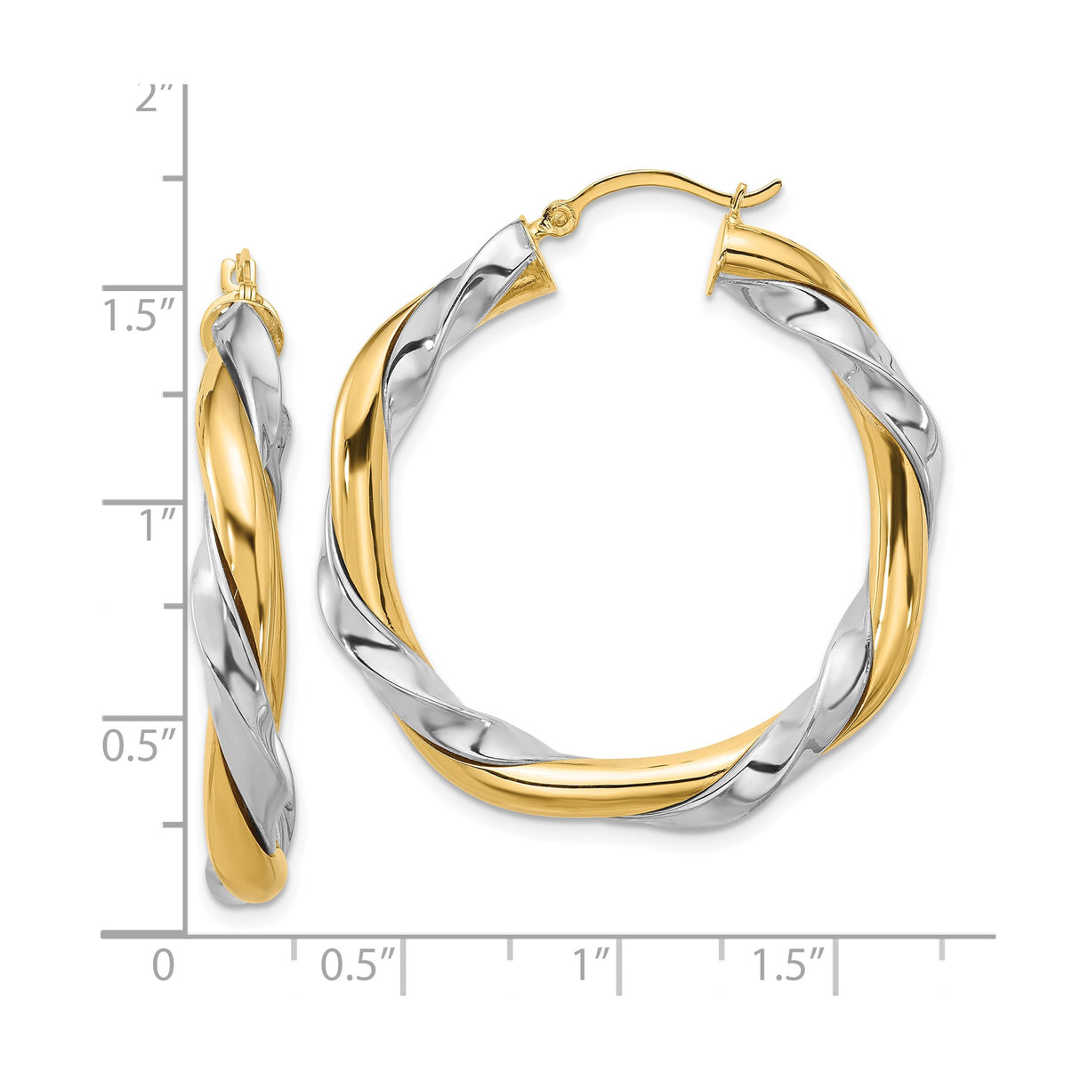 14k Yellow Gold Twisted Hoop Earrings, Braided Two-Tone Polished Design for Women