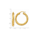 14k Yellow Gold Twisted Hoop Earrings, Medium Braided Polished and Textured Oval Design