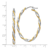 14k White and Yellow Gold Oval Hoop Earrings, Twisted Two-Tone Textured Design