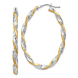 14k White and Yellow Gold Oval Hoop Earrings, Twisted Two-Tone Textured Design