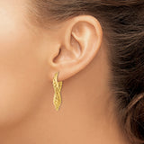 14k Yellow Gold Twisted Hoop Earrings, Braided Oval Lightweight Design for Women