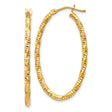 14k Yellow Gold Twisted Oval Hoop Earrings, Diamond Cut Textured Design, Lightweight for Women