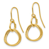 14k Yellow Gold Dangle Earrings with Intertwined Teardrop and Loop Design
