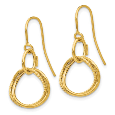 14k Yellow Gold Dangle Earrings with Intertwined Teardrop and Loop Design