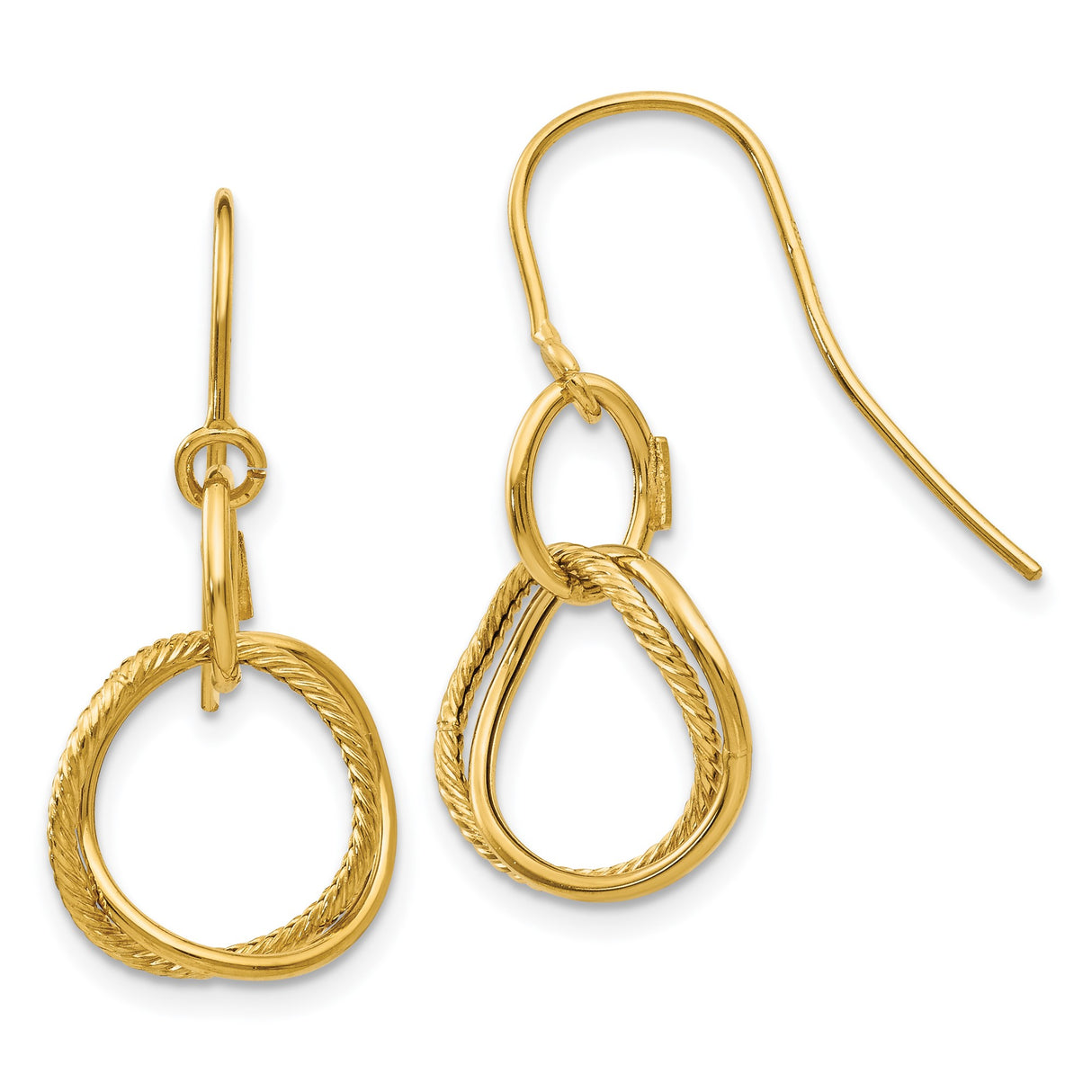 14k Yellow Gold Dangle Earrings with Intertwined Teardrop and Loop Design