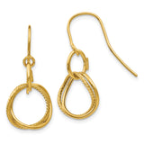 14k Yellow Gold Dangle Earrings with Intertwined Teardrop and Loop Design