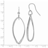 14k White Gold Dangle Earrings, Dual Marquise Loop Design with Textured and Polished Finish