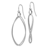 14k White Gold Dangle Earrings, Dual Marquise Loop Design with Textured and Polished Finish