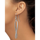 14k White Gold Dangle Earrings, Dual Marquise Loop Design with Textured and Polished Finish