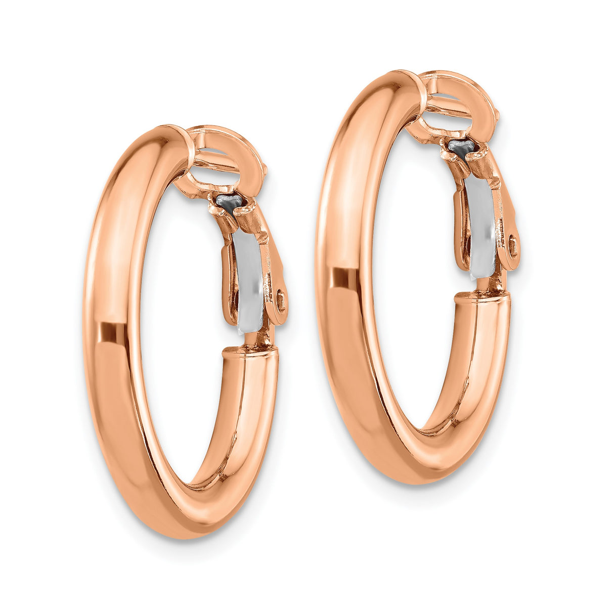 14k Rose Gold Hoop Earrings, Polished Finish, Classic Round Shape, Hinged Clasp, Lightweight Design