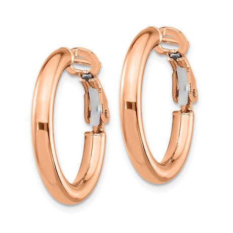 14k Rose Gold Hoop Earrings, Polished Finish, Classic Round Shape, Hinged Clasp, Lightweight Design