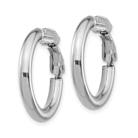 14k White Gold Hoop Earrings, Polished Finish Minimalist Design with Omega Backs