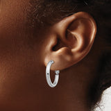 14k White Gold Hoop Earrings, Polished Finish Minimalist Design with Omega Backs
