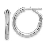 14k White Gold Hoop Earrings, Polished Finish Minimalist Design with Omega Backs