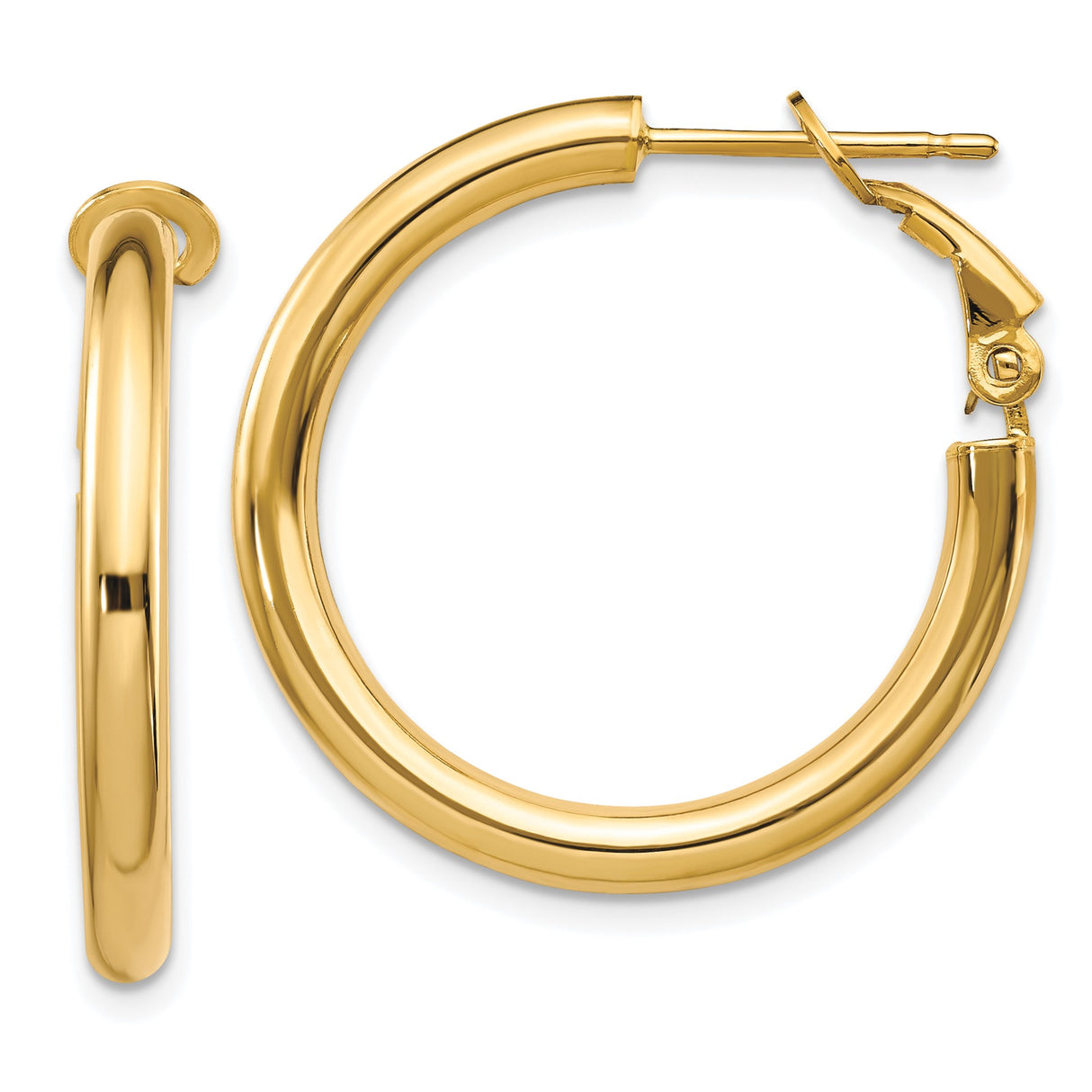 14k Yellow Gold Hoop Earrings, Polished Round Hoops, Lightweight Minimalist Style for Women