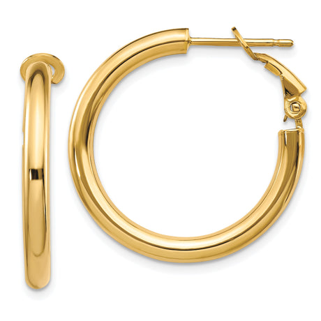 14k Yellow Gold Hoop Earrings, Polished Round Hoops, Lightweight Minimalist Style for Women