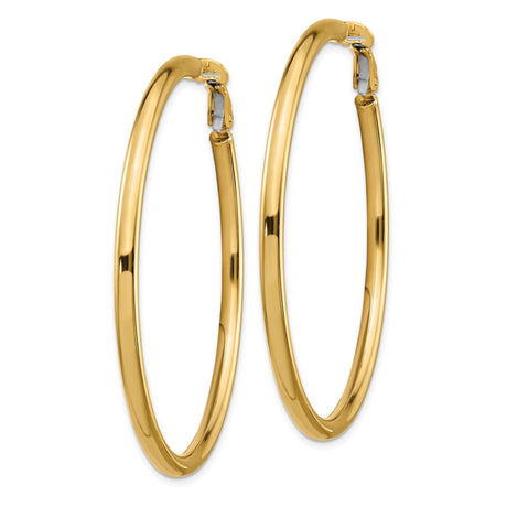 14k Yellow Gold Hoop Earrings, Large Smooth Polished Round Hoops, Classic Minimalist Design