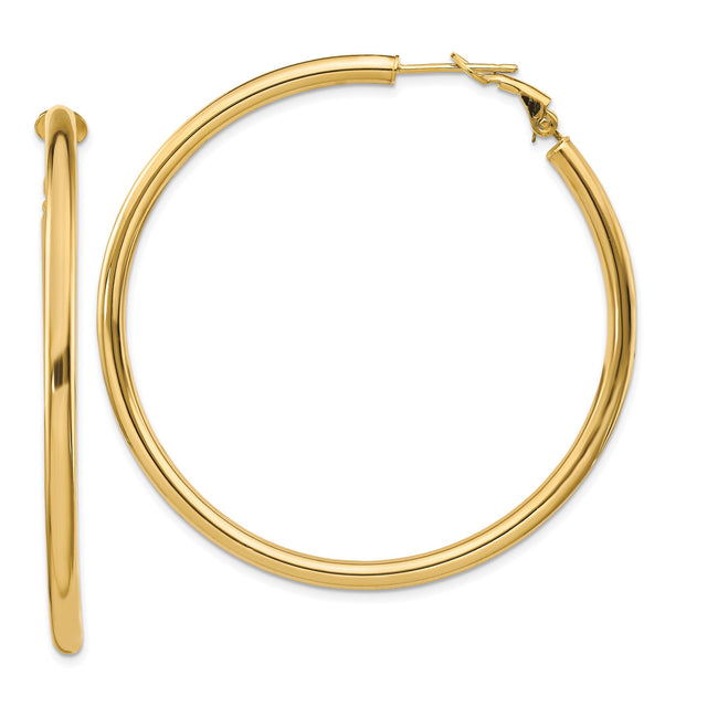 14k Yellow Gold Hoop Earrings, Large Smooth Polished Round Hoops, Classic Minimalist Design
