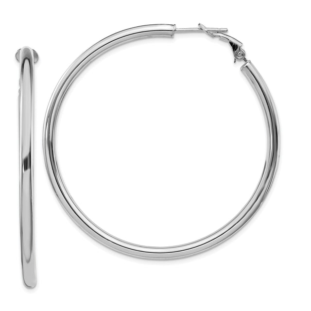 14k White Gold Hoop Earrings, High Polish Finish, Hinged Back, Classic Minimalist Style
