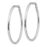 14k White Gold Hoop Earrings, Large Round Polished Hoops with Hinged Closure, Minimalist Design