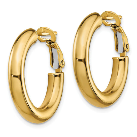 14k Yellow Gold Hoop Earrings, Medium Tube Style with Polished Finish and Hinged Back Clasp