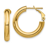 14k Yellow Gold Hoop Earrings, Medium Tube Style with Polished Finish and Hinged Back Clasp