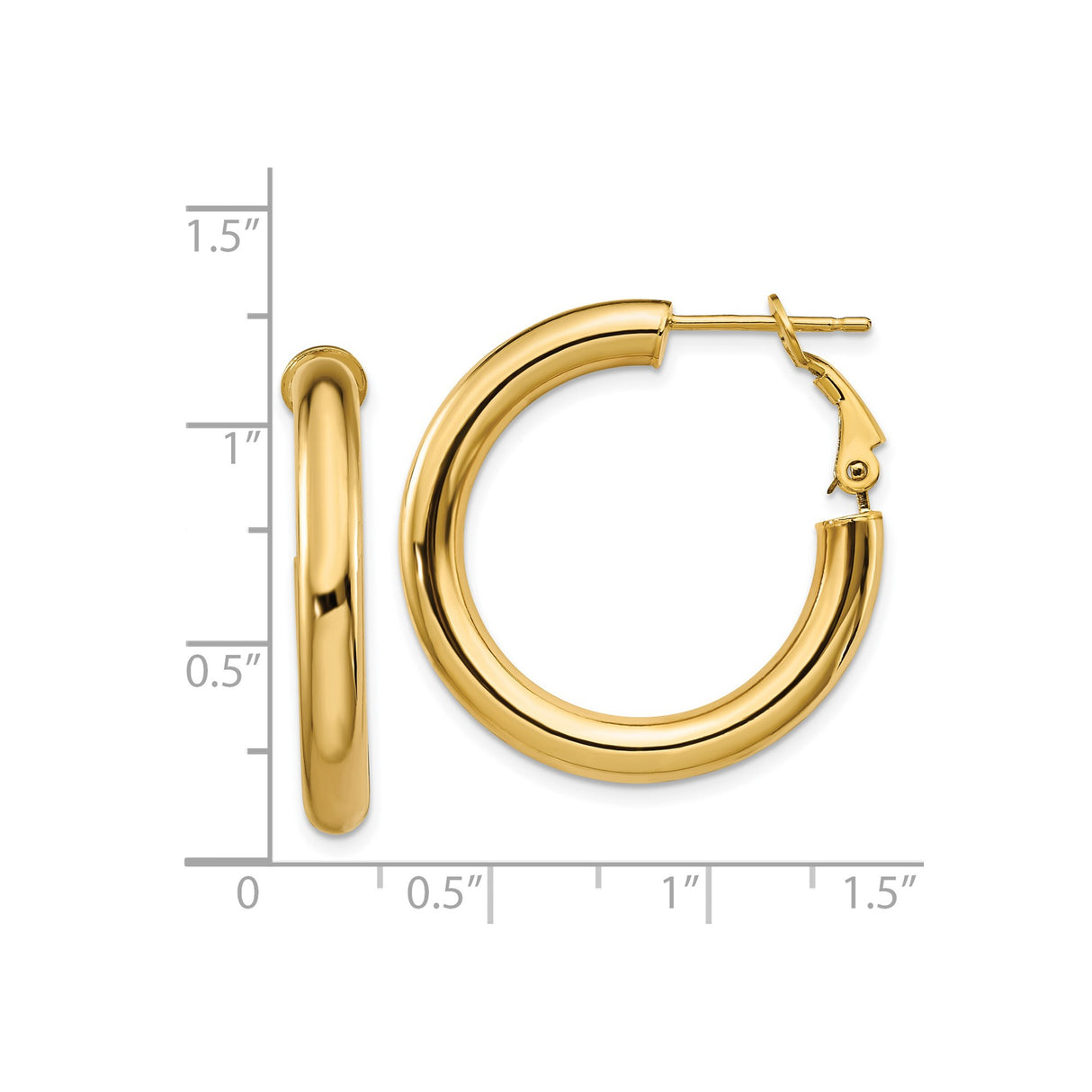 14k Yellow Gold Hoop Earrings, Classic Round Design with Hinged Closure for Women