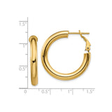 14k Yellow Gold Hoop Earrings, Classic Round Design with Hinged Closure for Women