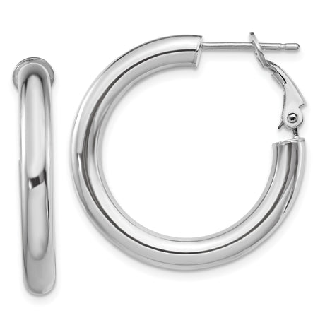 14k White Gold Hoop Earrings, Polished Finish, Lightweight Modern Design for Women