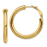 14k Yellow Gold Hoop Earrings, Thick Round Polished Hoops with Latch Back, Minimalist Style