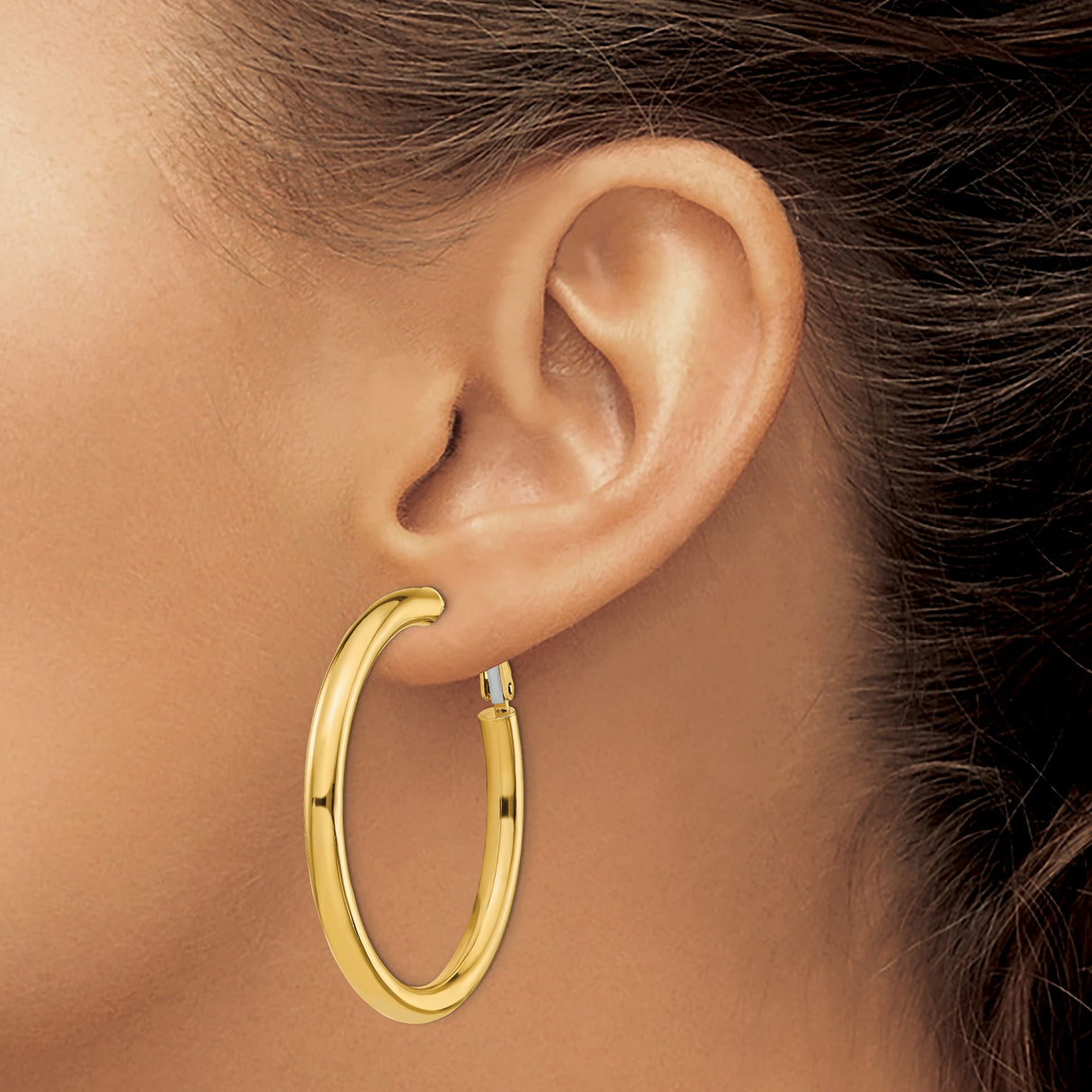 14k Yellow Gold Hoop Earrings, Classic Polished Finish with Secure Hinged Clasp