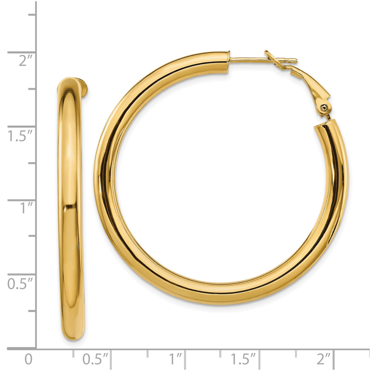 14k Yellow Gold Hoop Earrings, Classic Polished Finish with Secure Hinged Clasp