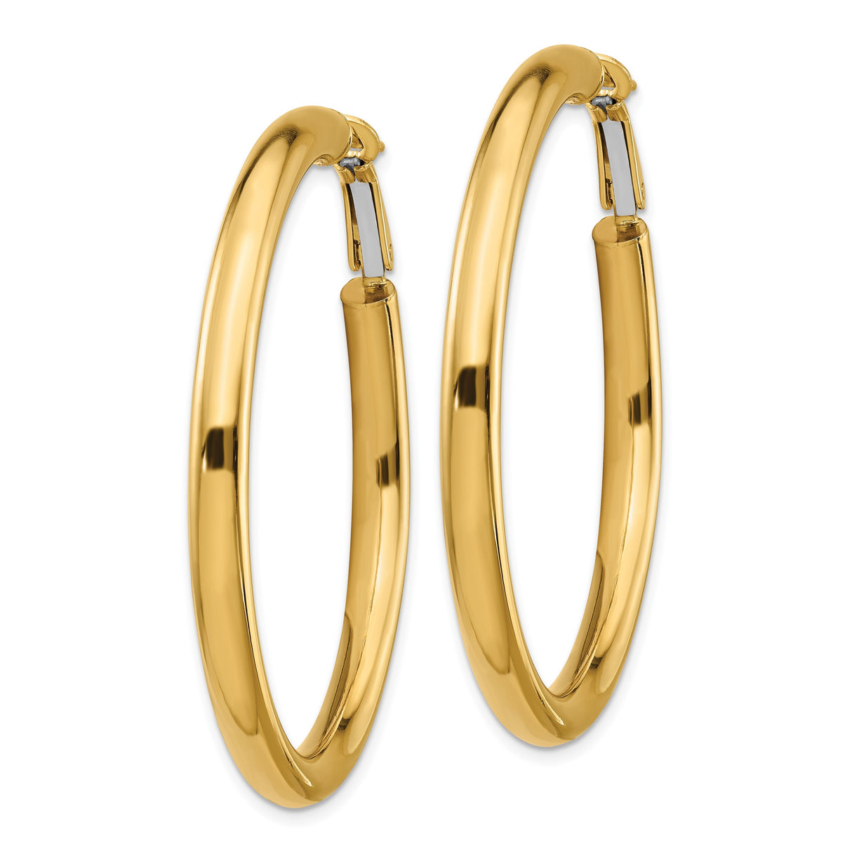 14k Yellow Gold Hoop Earrings, Classic Round Polished Design, Omega Back for Women