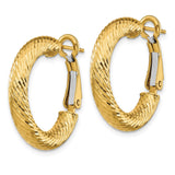 14k Yellow Gold Hoop Earrings, Twisted Diamond Cut Medium Hoops with Shine Finish
