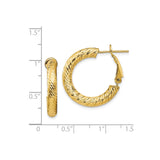 14k Yellow Gold Hoop Earrings, Twisted Diamond Cut Medium Hoops with Shine Finish