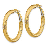 14k Yellow Gold Hoop Earrings, Diamond Cut Textured Round Hoops with Snap Lock Closure