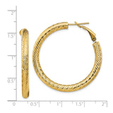 14k Yellow Gold Hoop Earrings, Large Textured High-Polish Hoops with Omega Back Closure