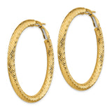 14k Yellow Gold Large Textured Hoop Earrings, Diamond-Cut Finish, Classic Round Design