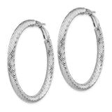 14k White Gold Hoop Earrings with Twisted Diamond Cut Finish and Hinged Snap Back Closure