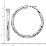 14k White Gold Hoop Earrings with Twisted Diamond Cut Finish and Hinged Snap Back Closure