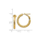 14k Yellow Gold Hoop Earrings with Diamond Cut Textured Finish, Classic Round Design
