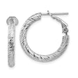 14k White Gold Hoop Earrings, Textured Diamond Cut Round Hoops with Latch Back