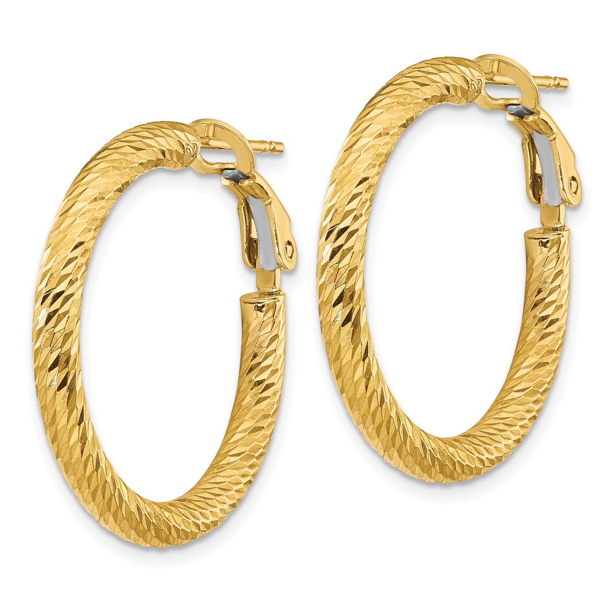14k Yellow Gold Hoop Earrings, Twisted Diamond Cut with Textured Finish, Lightweight Round Design