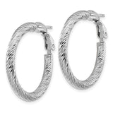 14k White Gold Textured Hoop Earrings with Diamond Cut Finish and Omega Back
