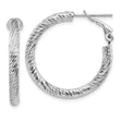 14k White Gold Textured Hoop Earrings with Diamond Cut Finish and Omega Back