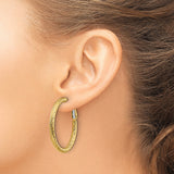 14k Yellow Gold Hoop Earrings, Textured Diamond Cut Finish, Classic Medium Round Style